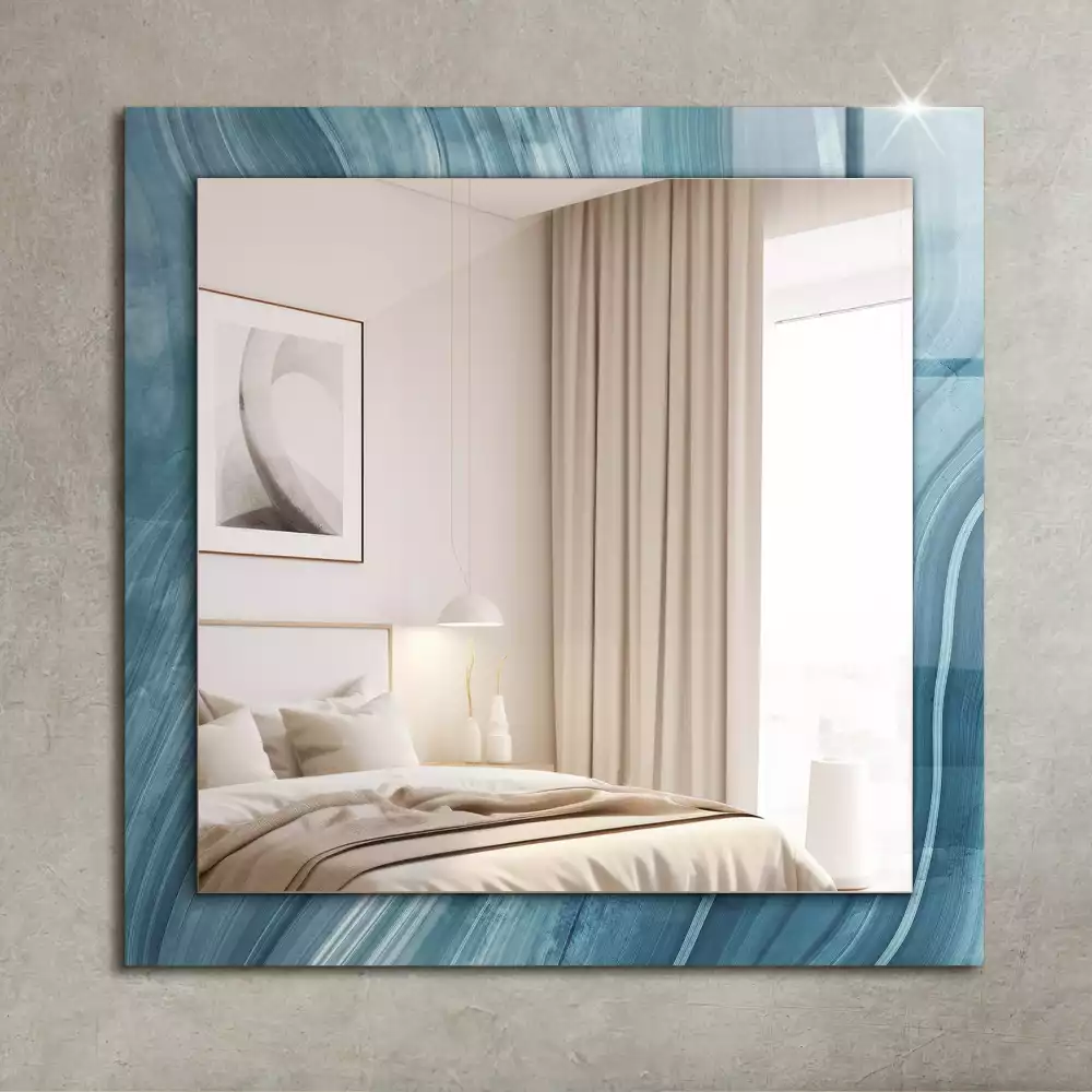 Miroir rectangulaire à cadre imprimé lignes bleu clair abstraites