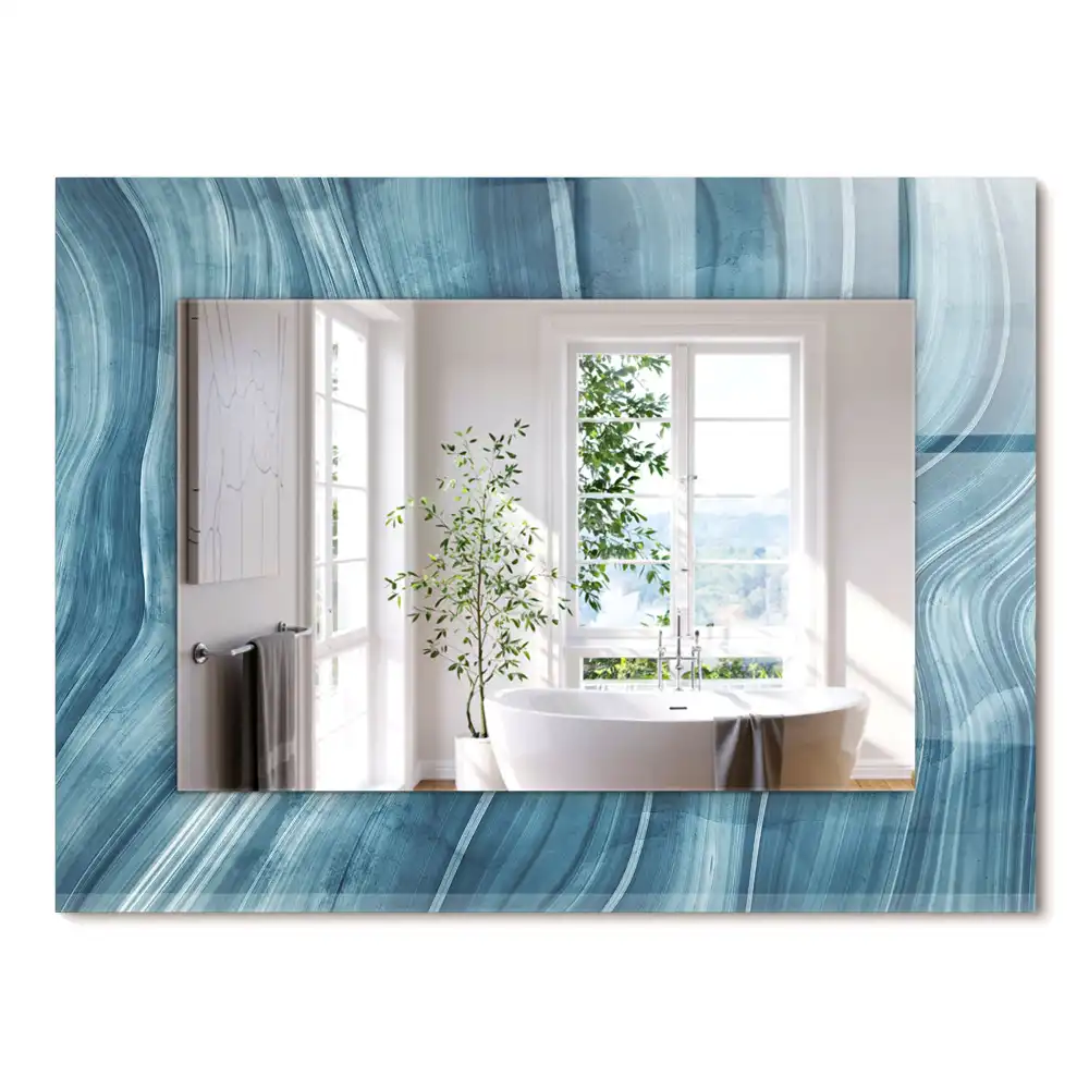 Miroir rectangulaire à cadre imprimé lignes bleu clair abstraites