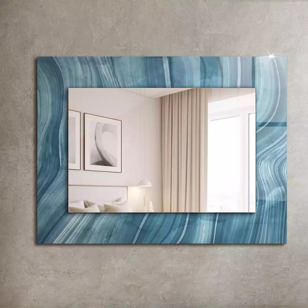 Miroir rectangulaire à cadre imprimé lignes bleu clair abstraites