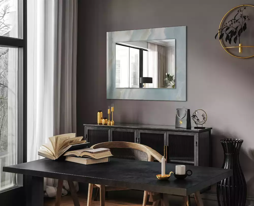 Miroir rectangulaire décoratif marbre onyx bleu clair
