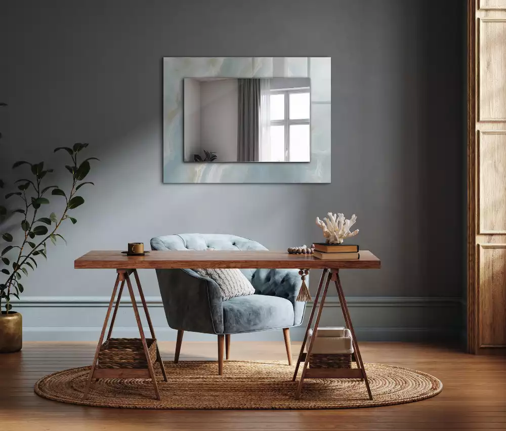 Miroir rectangulaire décoratif marbre onyx bleu clair