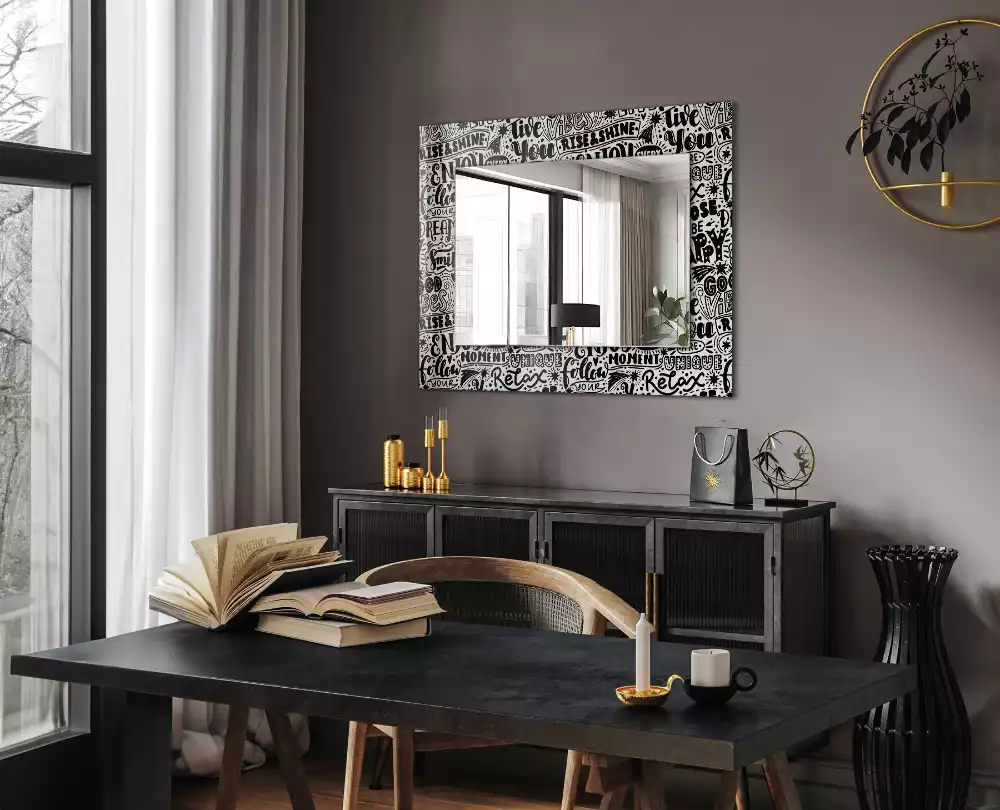 Miroir rectangulaire avec cadre imprimé citations motivationnelles manuscrites
