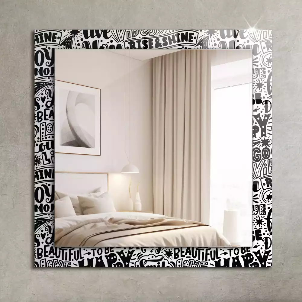 Miroir rectangulaire avec cadre imprimé citations motivationnelles manuscrites