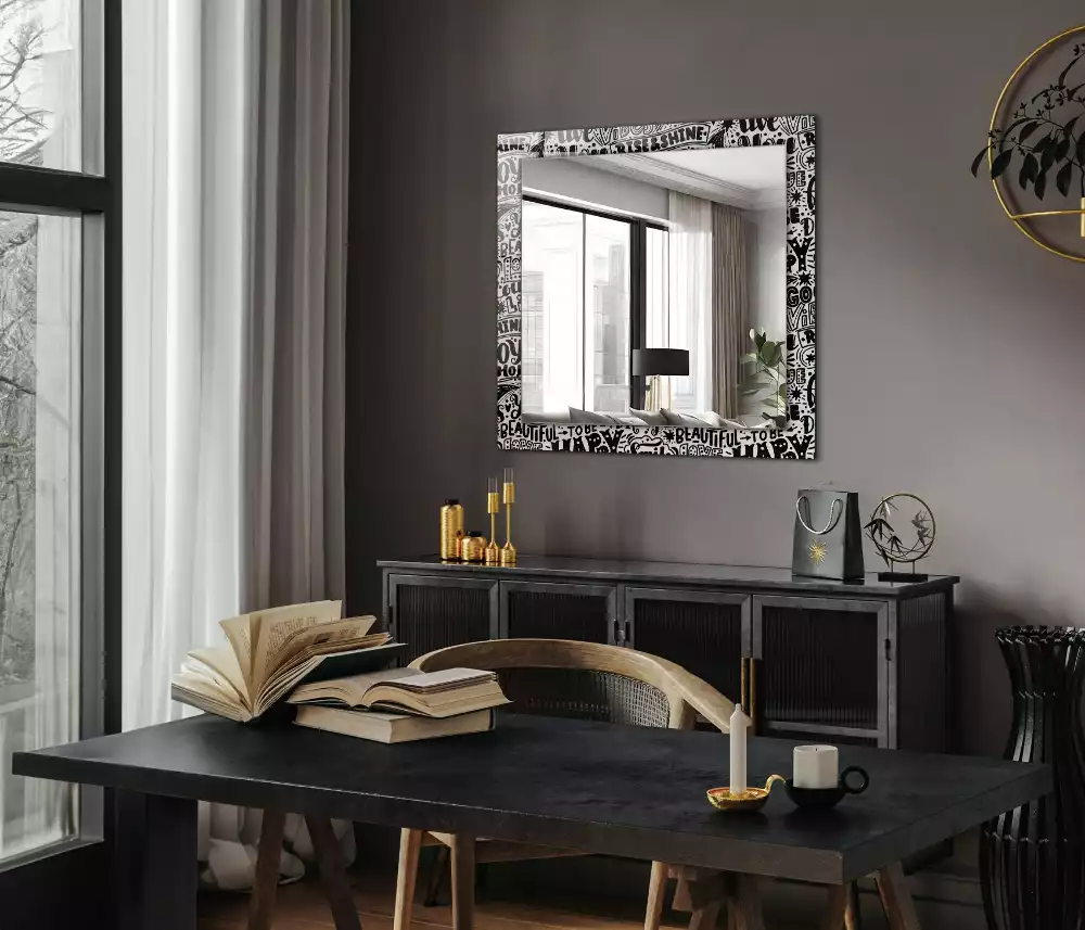 Miroir rectangulaire avec cadre imprimé citations motivationnelles manuscrites