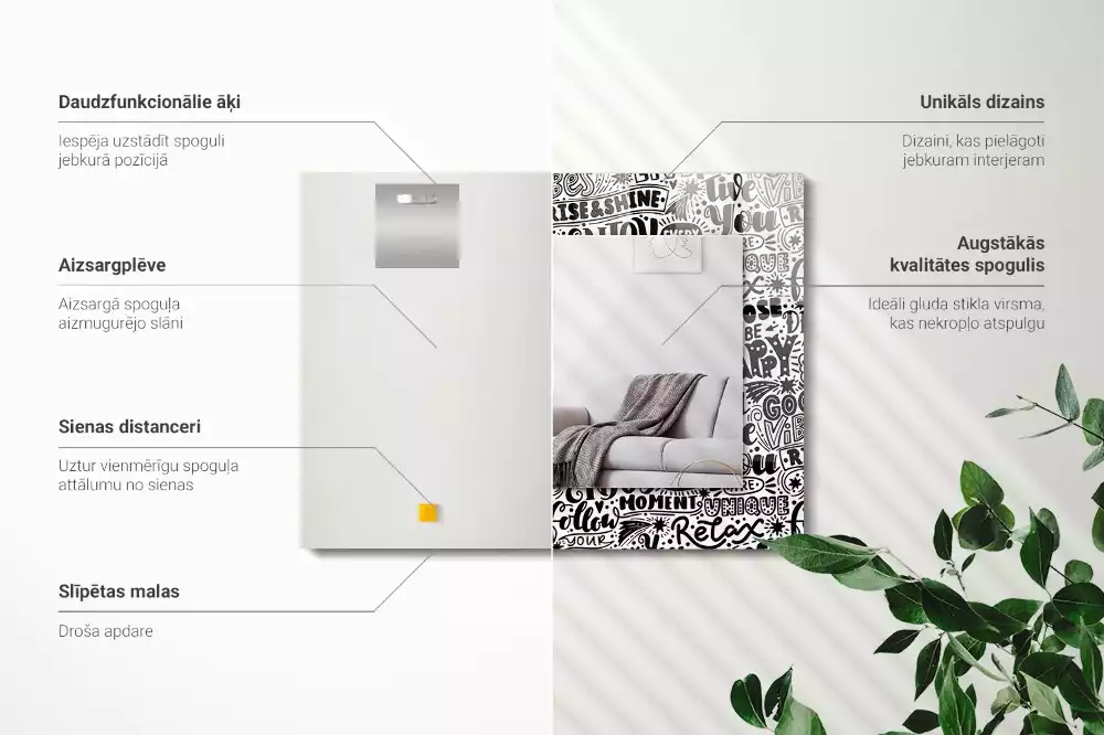 Miroir rectangulaire avec cadre imprimé citations motivationnelles manuscrites