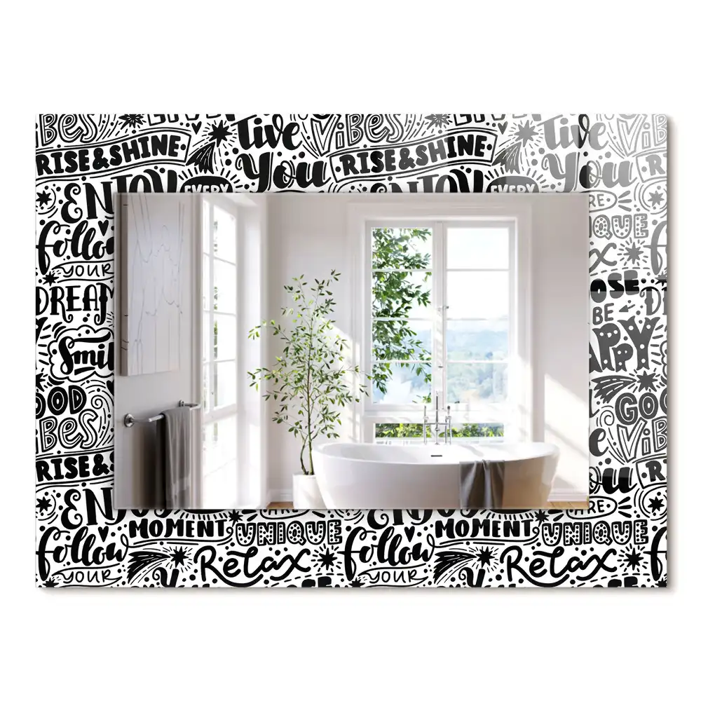 Miroir rectangulaire avec cadre imprimé citations motivationnelles manuscrites