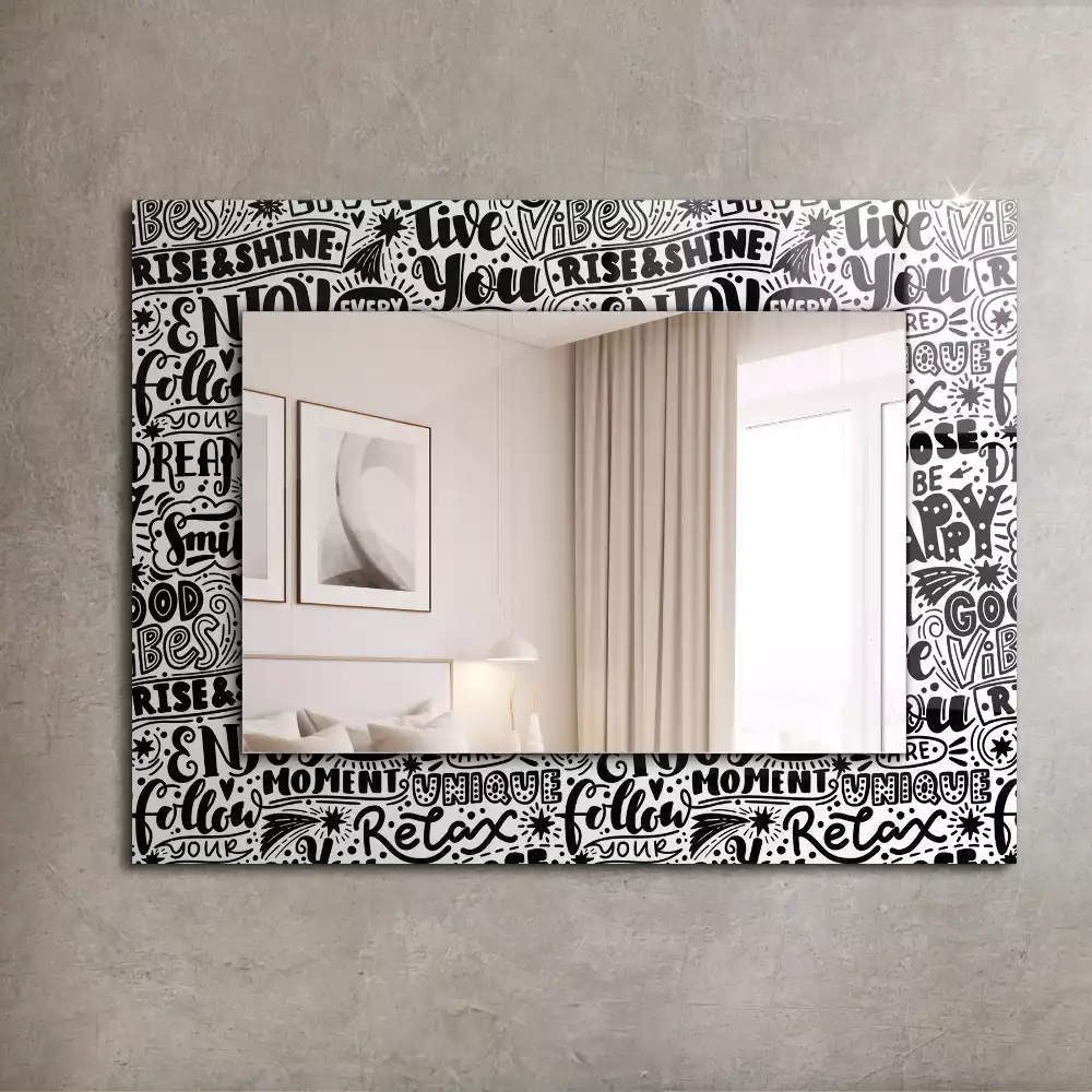 Miroir rectangulaire avec cadre imprimé citations motivationnelles manuscrites