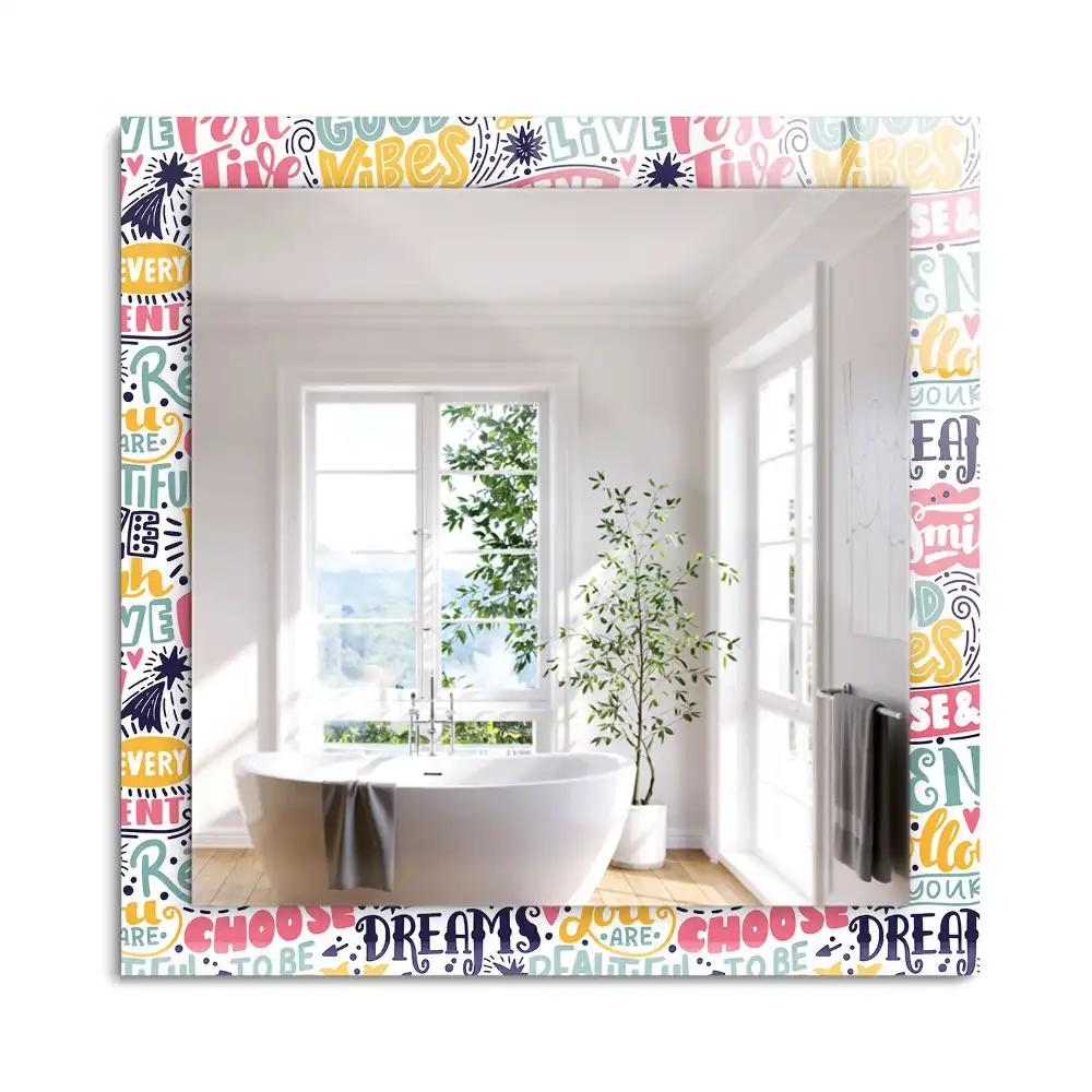 Miroir rectangulaire à cadre imprimé inscriptions motivationnelles colorées