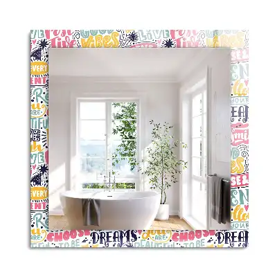 Miroir rectangulaire à cadre imprimé inscriptions motivationnelles colorées