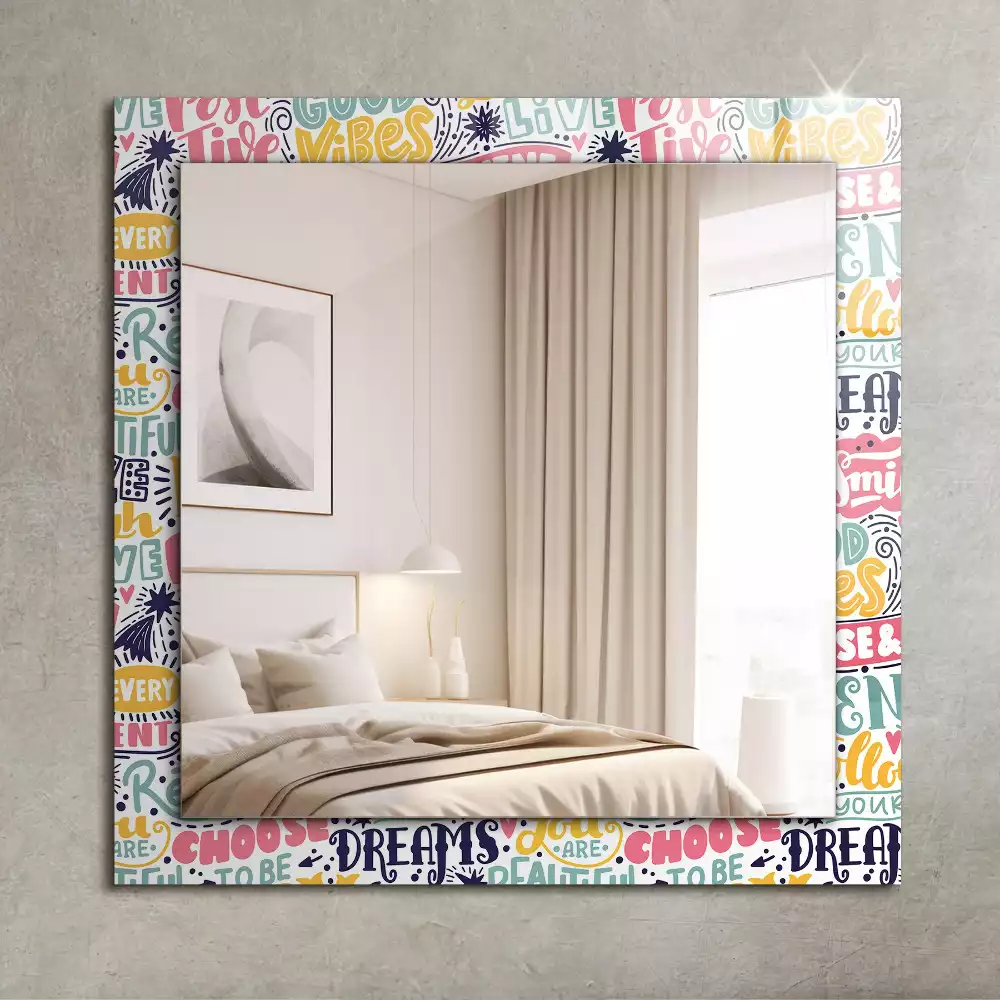Miroir rectangulaire à cadre imprimé inscriptions motivationnelles colorées