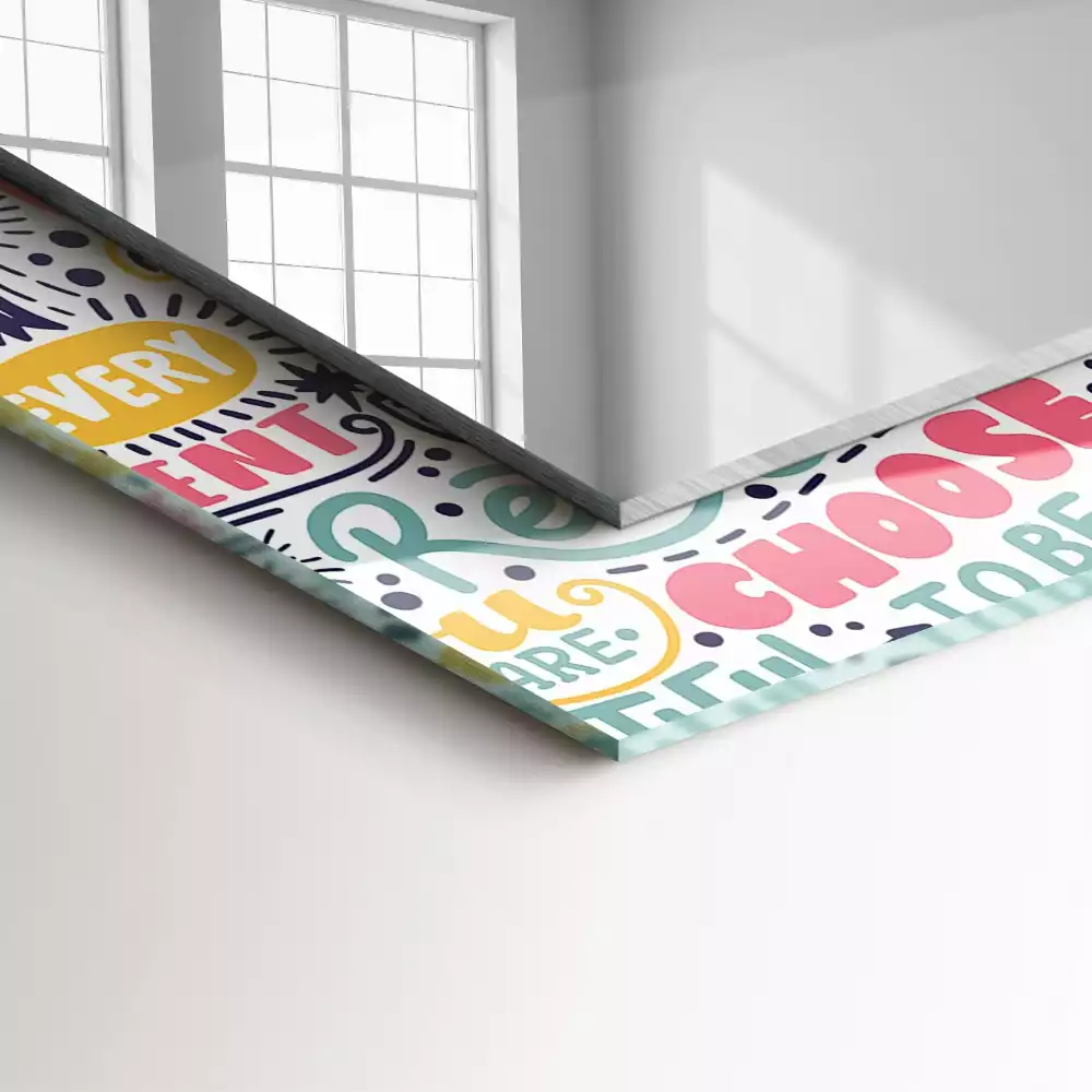Miroir rectangulaire à cadre imprimé inscriptions motivationnelles colorées