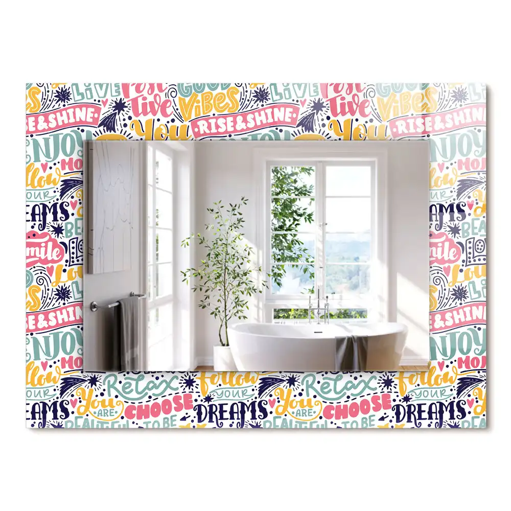 Miroir rectangulaire à cadre imprimé inscriptions motivationnelles colorées