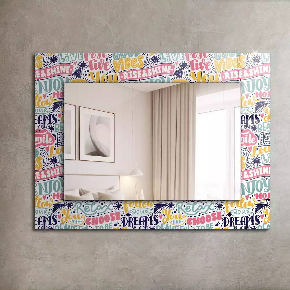 Miroir rectangulaire à cadre imprimé inscriptions motivationnelles colorées