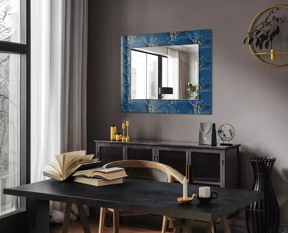 Miroir rectangulaire imprimé paysage avec des arbres