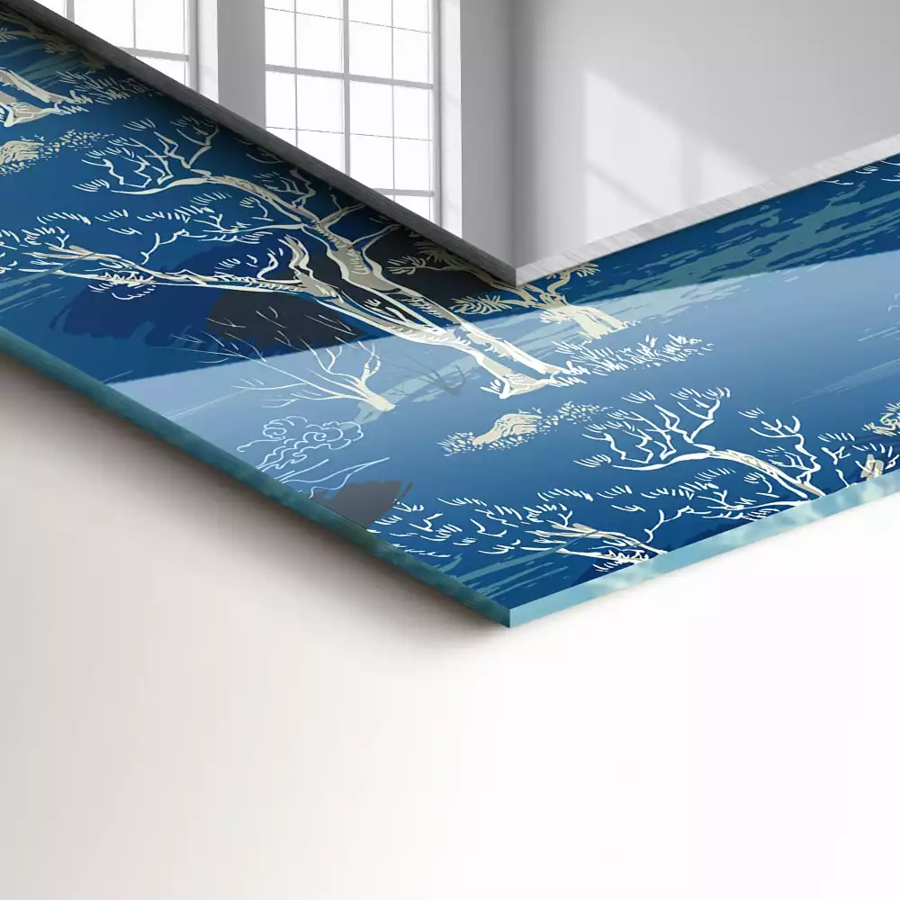 Miroir rectangulaire imprimé paysage avec des arbres