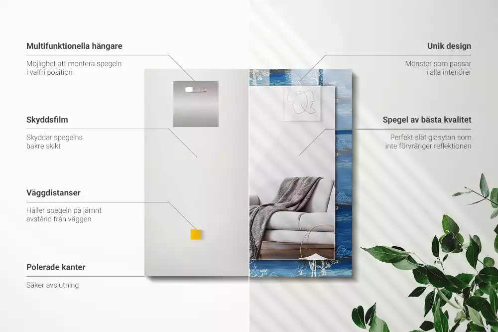 Miroir rectangulaire imprimé paysage avec des arbres
