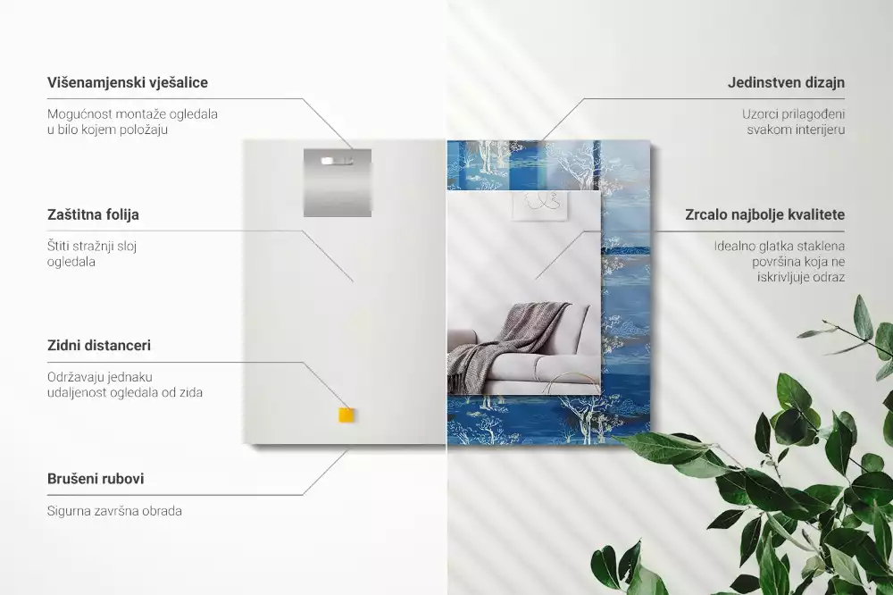 Miroir rectangulaire imprimé paysage avec des arbres