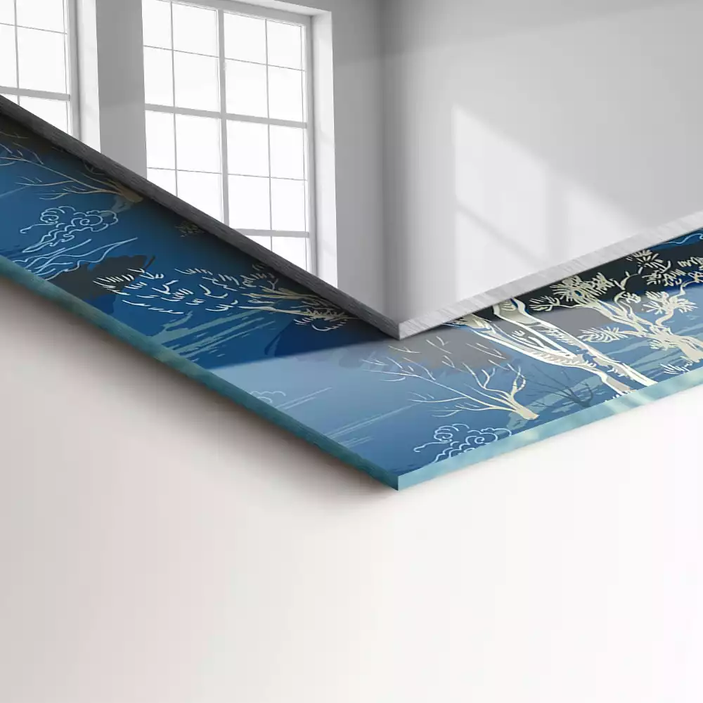 Miroir rectangulaire imprimé paysage avec des arbres