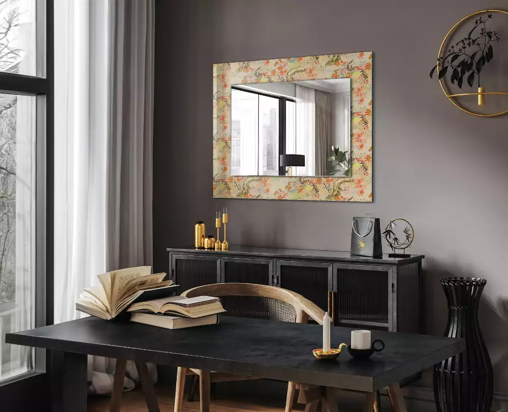 Miroir rectangulaire décoratif imprimé jardin japonais
