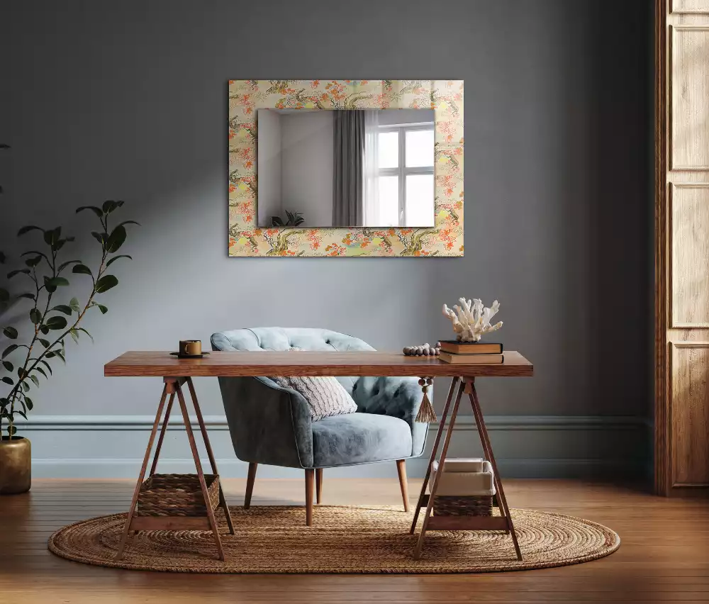 Miroir rectangulaire décoratif imprimé jardin japonais