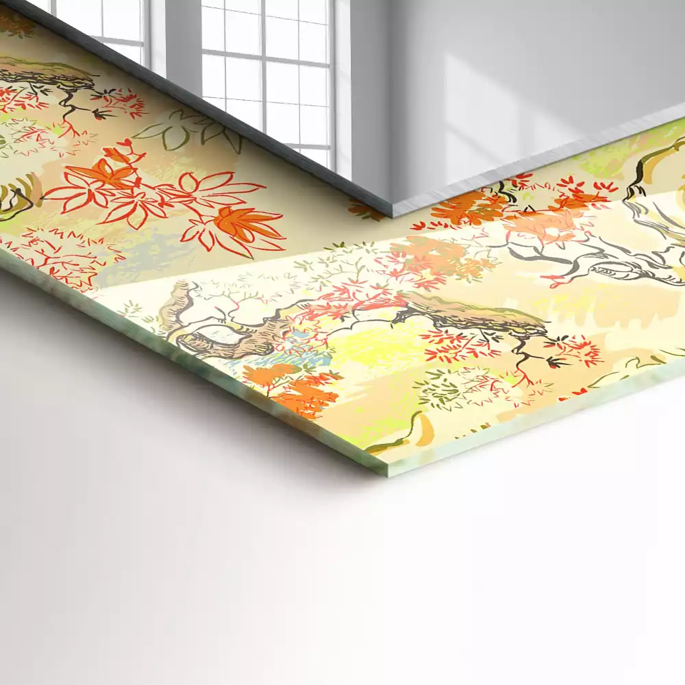 Miroir rectangulaire décoratif imprimé jardin japonais