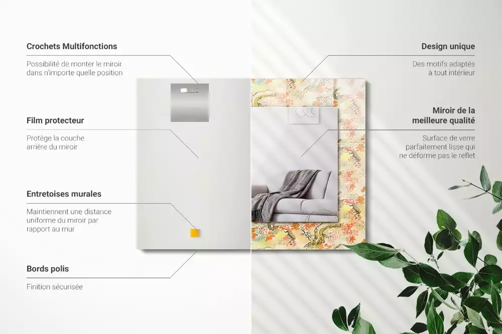 Miroir rectangulaire décoratif imprimé jardin japonais