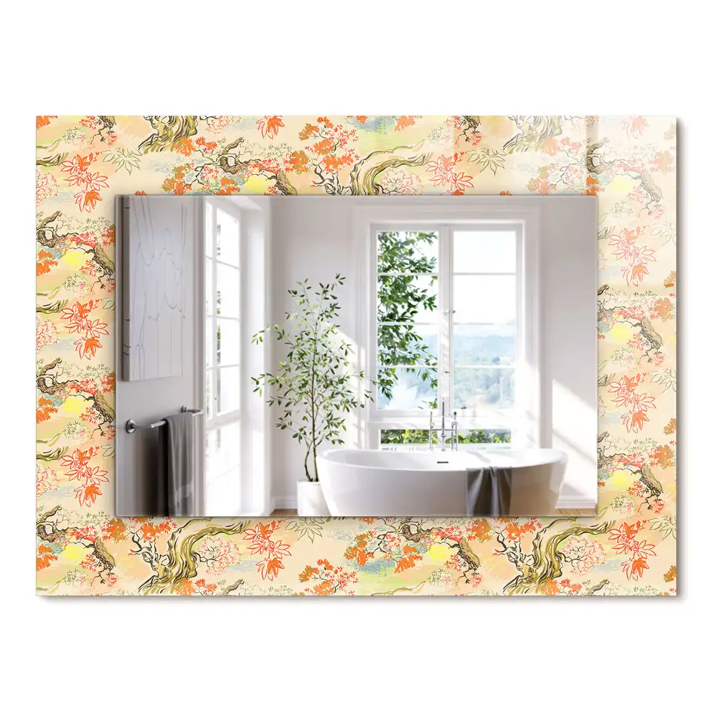 Miroir rectangulaire décoratif imprimé jardin japonais