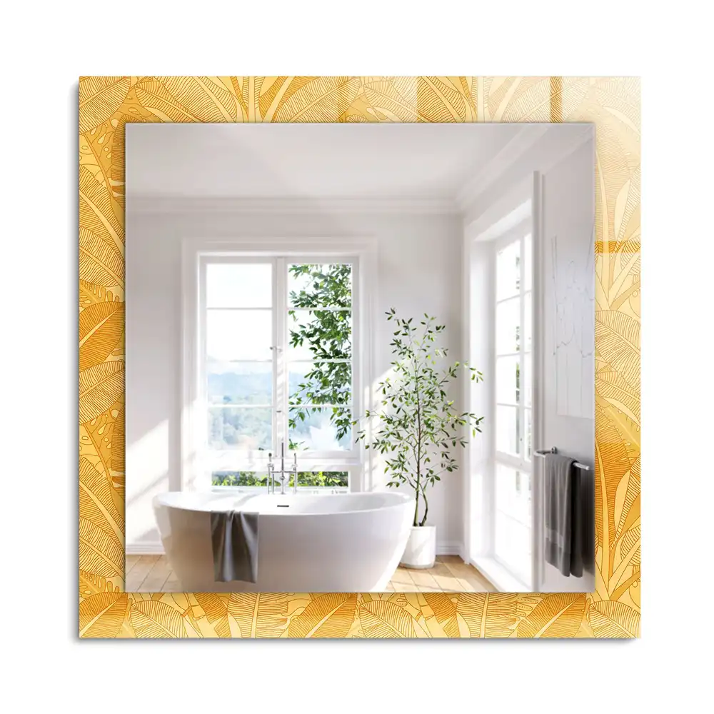 Miroir rectangulaire à cadre imprimé motif feuilles oranges