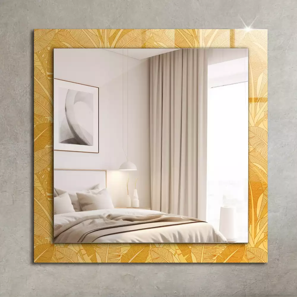 Miroir rectangulaire à cadre imprimé motif feuilles oranges