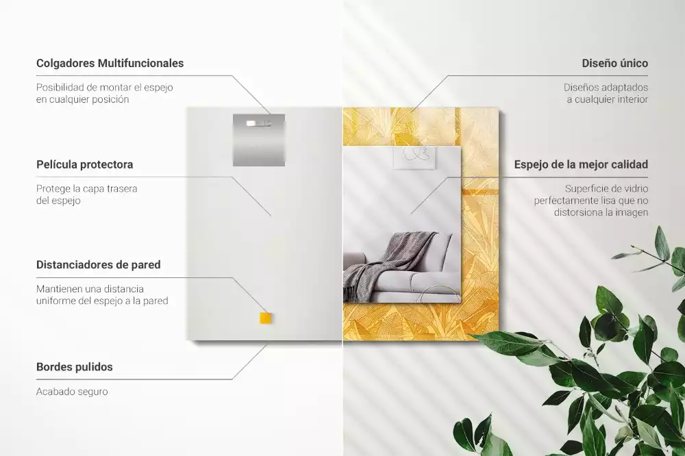 Miroir rectangulaire à cadre imprimé motif feuilles oranges