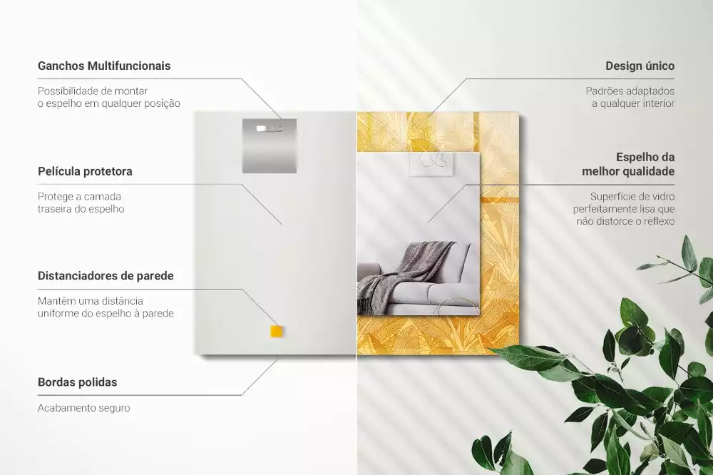 Miroir rectangulaire à cadre imprimé motif feuilles oranges