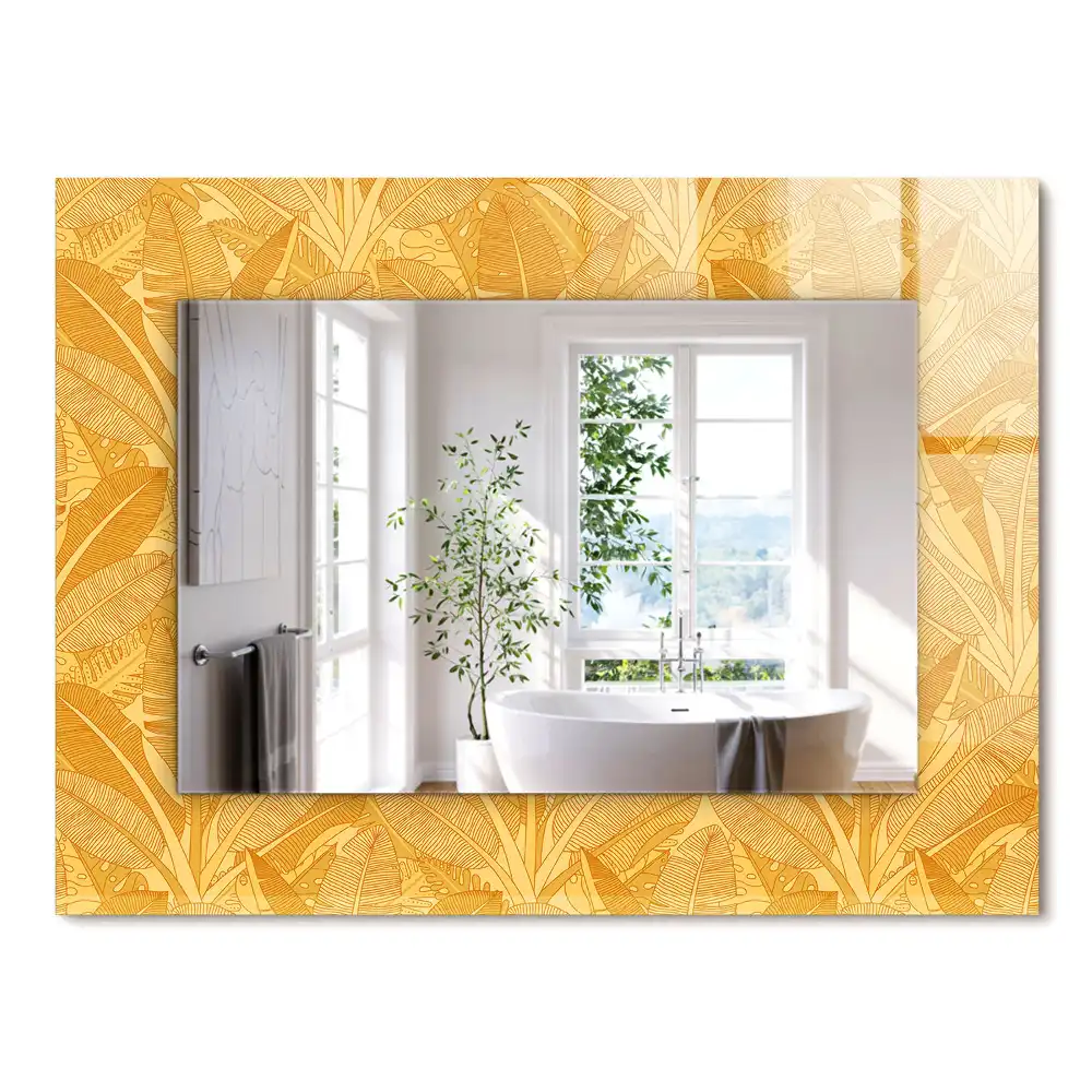 Miroir rectangulaire à cadre imprimé motif feuilles oranges