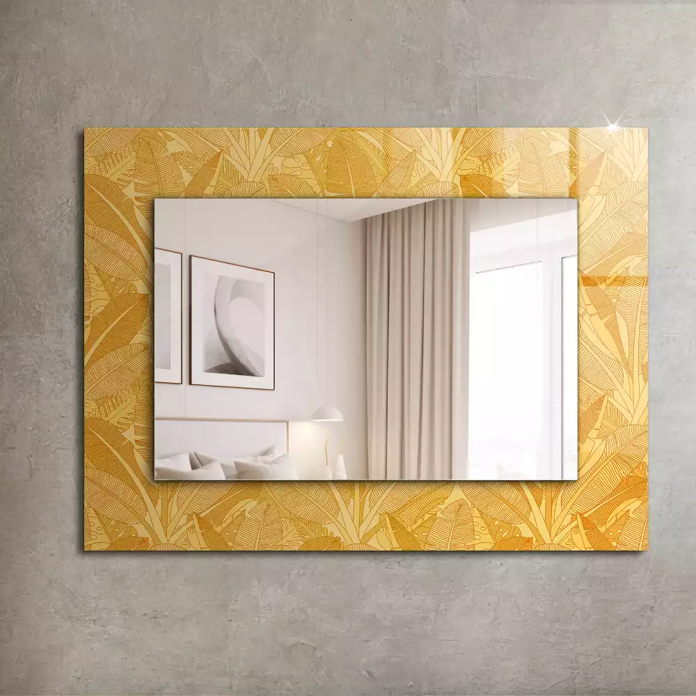Miroir rectangulaire à cadre imprimé motif feuilles oranges