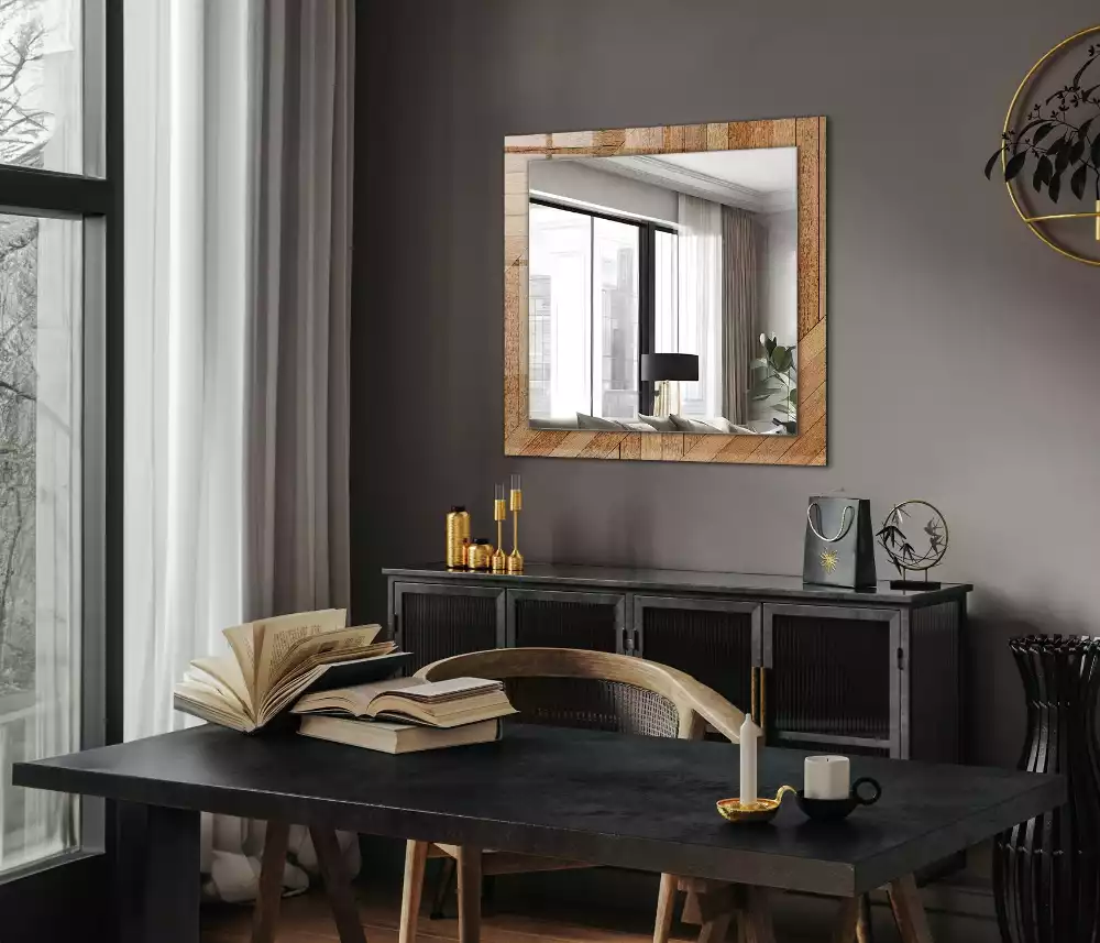 Miroir rectangulaire décoratif parquet en bois