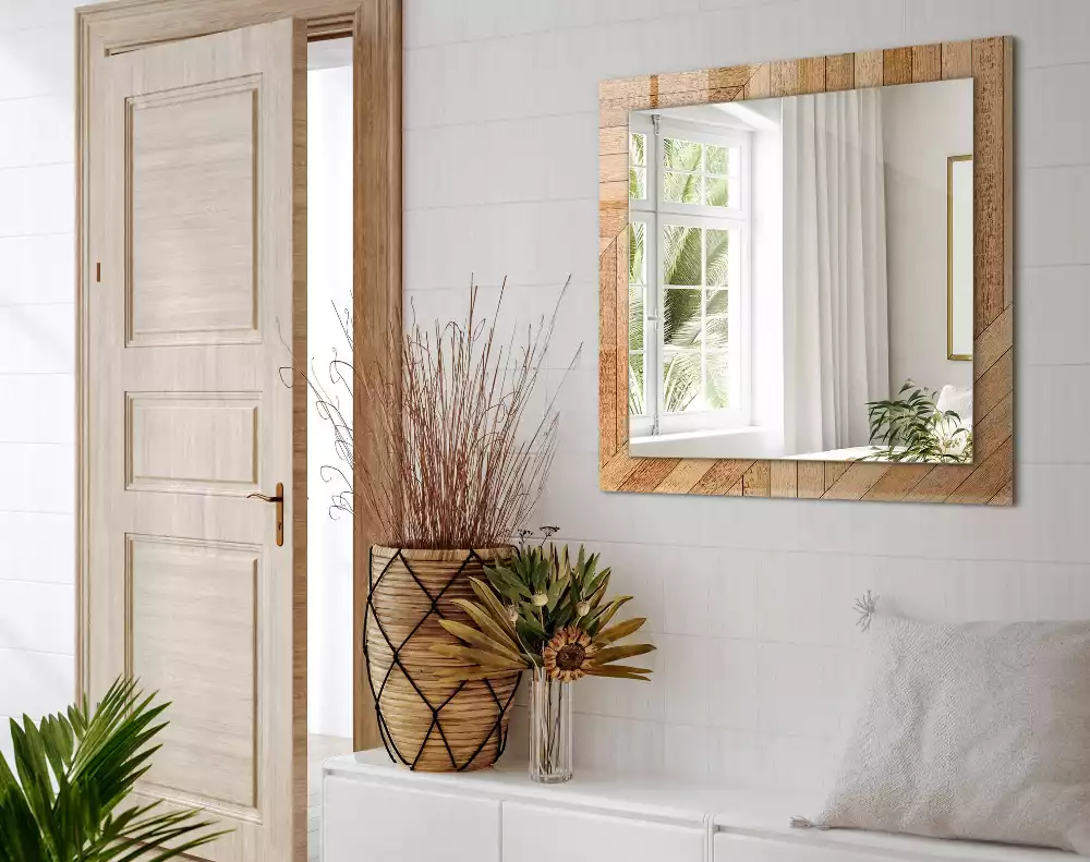 Miroir rectangulaire décoratif parquet en bois
