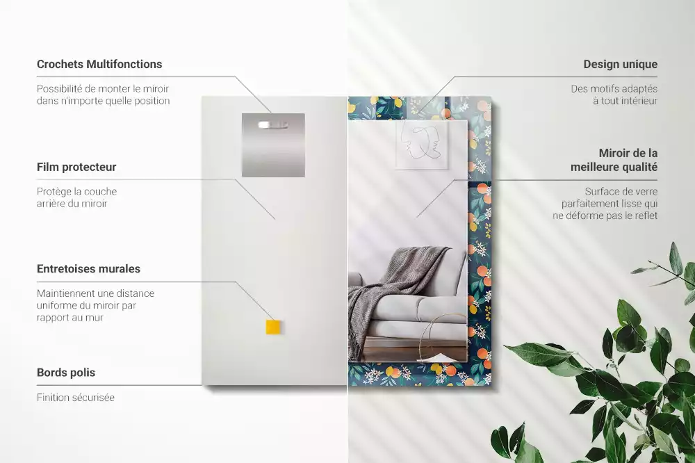 Miroir rectangulaire imprimé fleurs et fruits