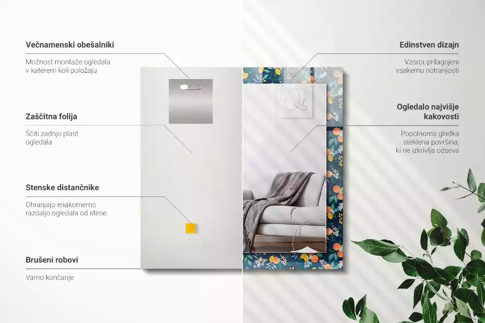 Miroir rectangulaire imprimé fleurs et fruits