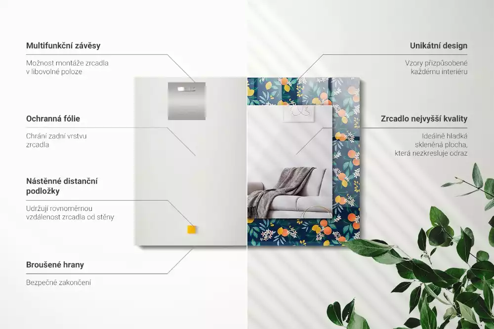 Miroir rectangulaire imprimé fleurs et fruits