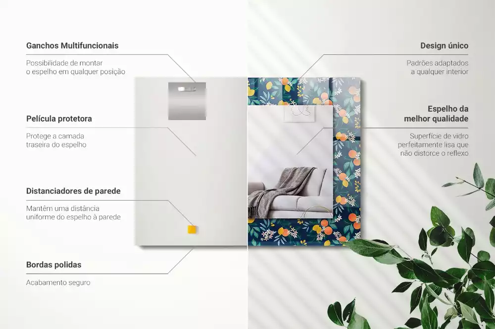 Miroir rectangulaire imprimé fleurs et fruits