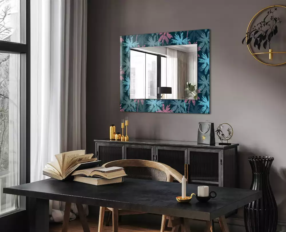 Miroir rectangulaire décoratif imprimé motif coloré avec palmiers