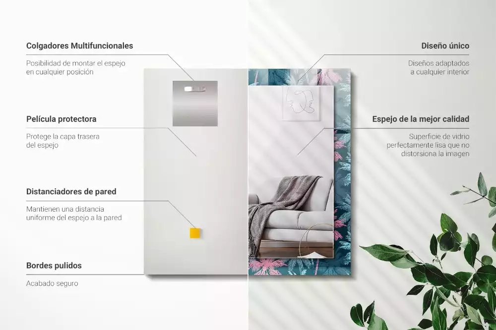 Miroir rectangulaire décoratif imprimé motif coloré avec palmiers