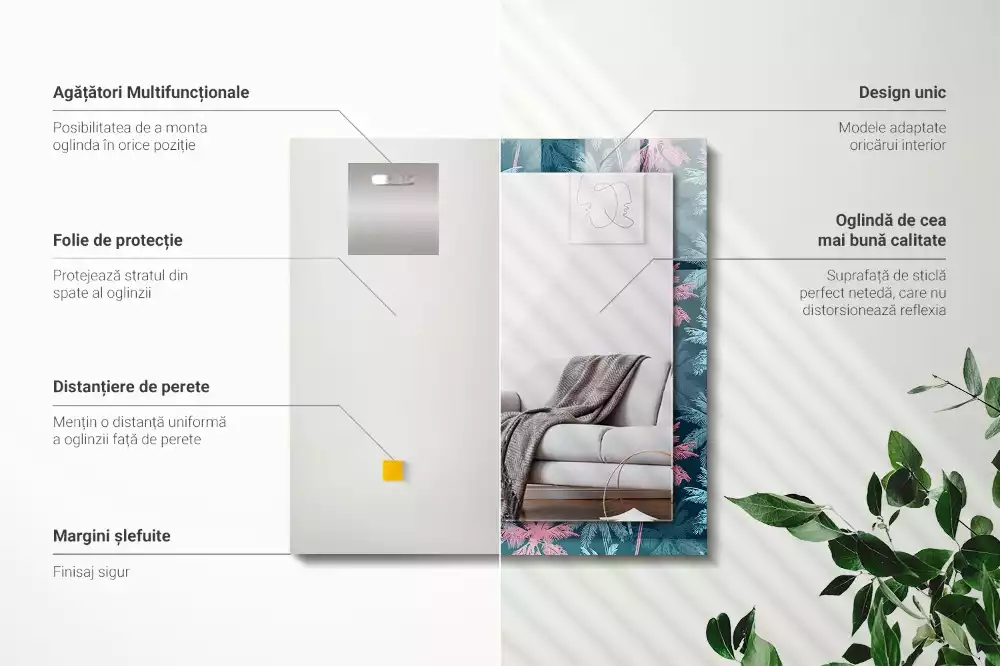 Miroir rectangulaire décoratif imprimé motif coloré avec palmiers
