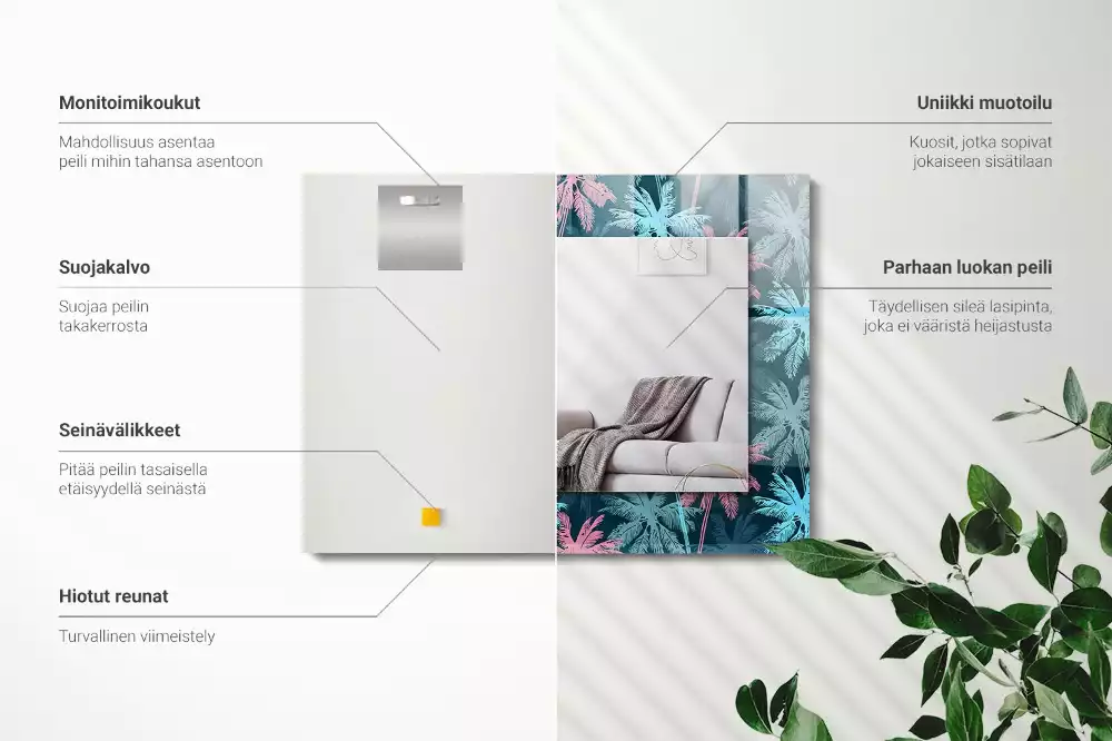 Miroir rectangulaire décoratif imprimé motif coloré avec palmiers
