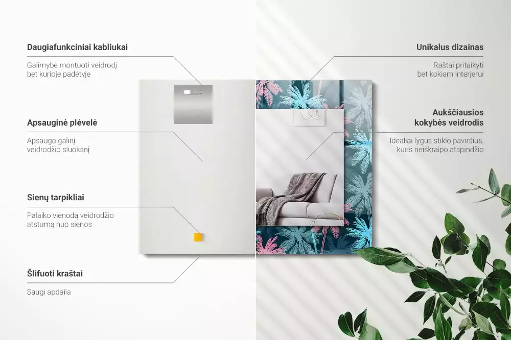Miroir rectangulaire décoratif imprimé motif coloré avec palmiers