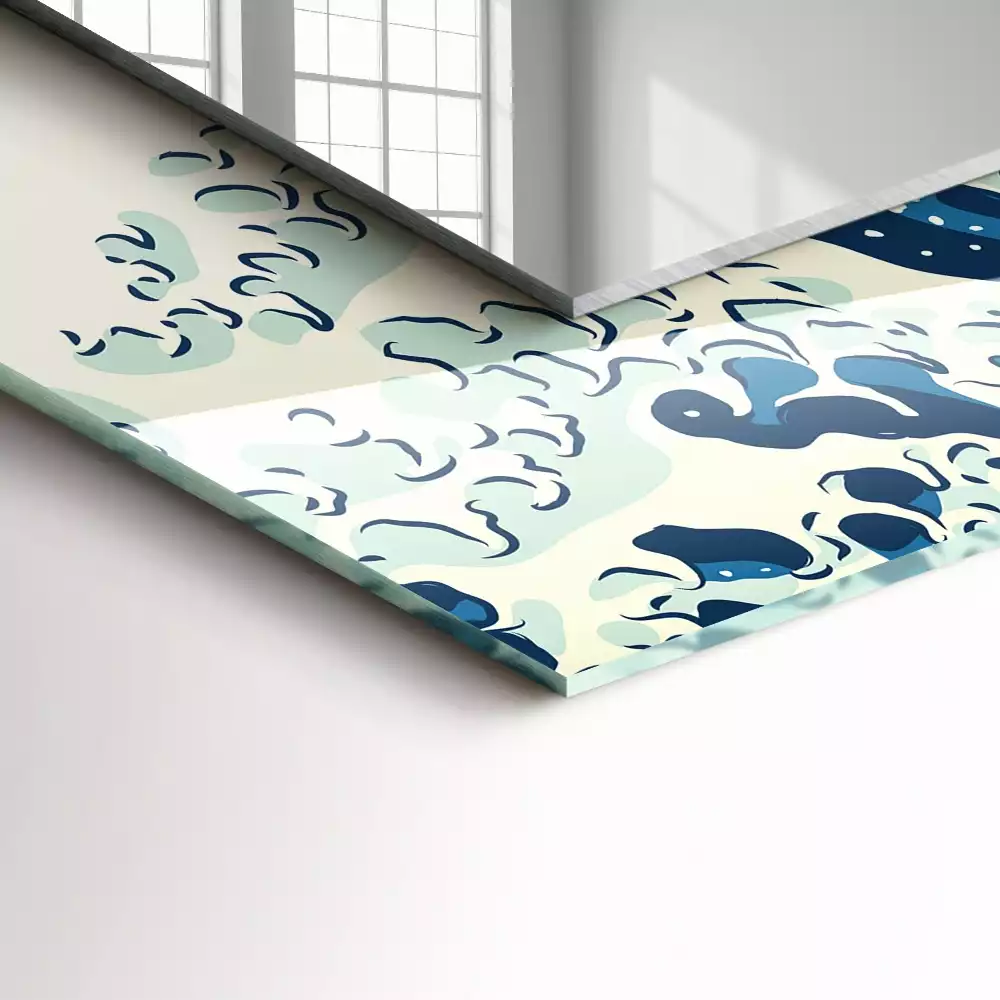 Miroir rectangulaire avec cadre imprimé la grande vague de kanagawa