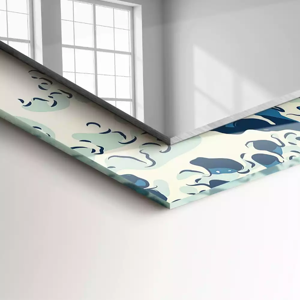 Miroir rectangulaire avec cadre imprimé la grande vague de kanagawa