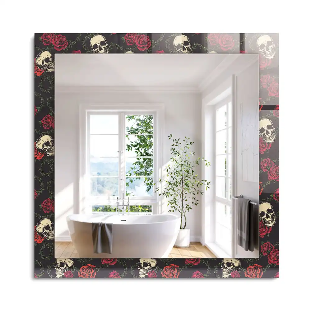 Miroir rectangulaire à cadre imprimé crânes roses et épines