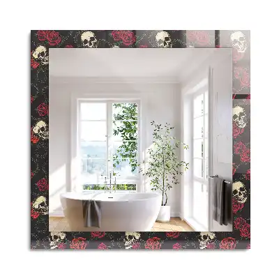 Miroir rectangulaire à cadre imprimé crânes roses et épines