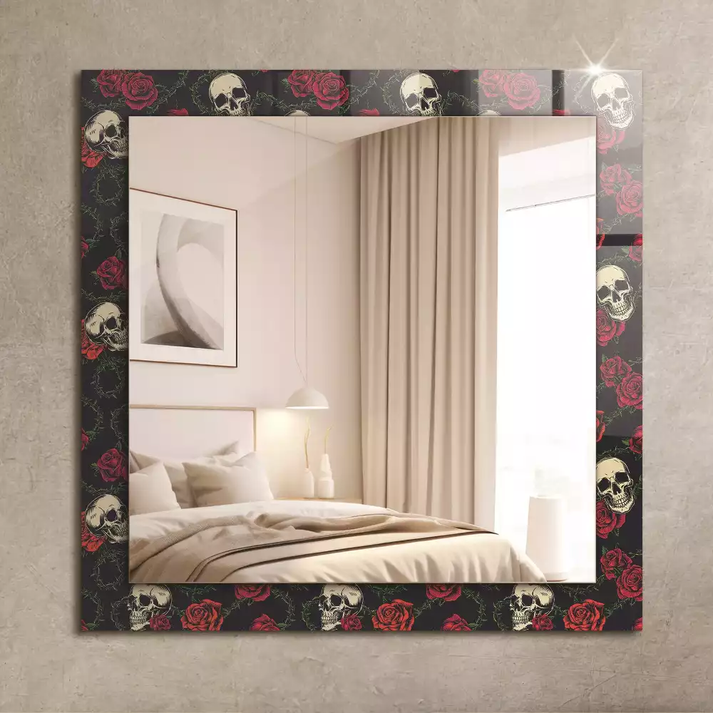 Miroir rectangulaire à cadre imprimé crânes roses et épines