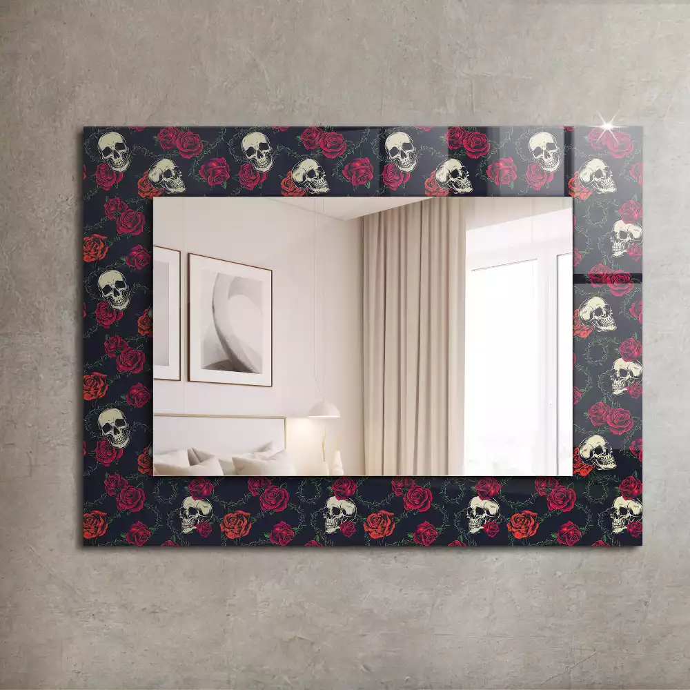 Miroir rectangulaire à cadre imprimé crânes roses et épines